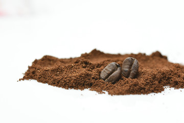 Macro bean coffee on the coffee beans background