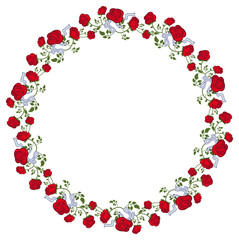 Round frame with red roses. Vector clip art.