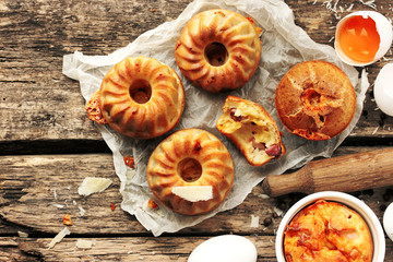 Delicious homemade muffins with cheese and eggs