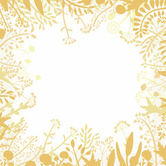 Decorative frame of hand-drawn and painted twigs with leaves, berries and flowers. Vector graphics.