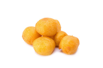 Quail candy eggs, Thai fried potato balls isolated on white back