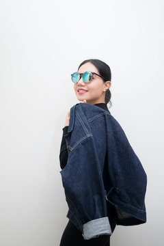 asian woman with  jacket jeans fashion