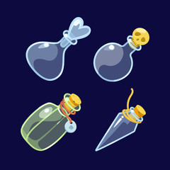 Set of Cartoon Glass Bottles  potion
