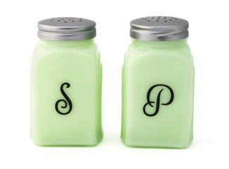 Isolated salt and pepper shakers on a white background.
