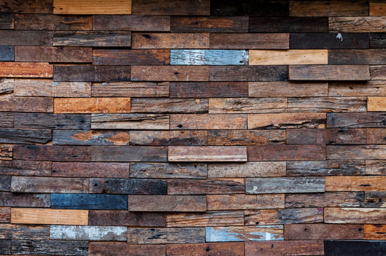 Exposed Wooden Wall Exterior, Patchwork Of Raw Wood Forming A Beautiful Parquet Wood Pattern,Wood Wall Pattern