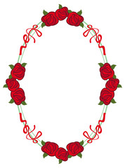 Oval frame with red roses. Vector clip art.