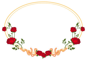 Oval frame with red roses. Vector clip art.