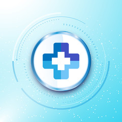 Fototapeta premium abstract medical health care hospital sign metallic circle button blue background innovation concept