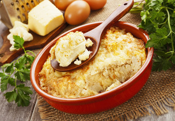 Cauliflower baked with cheese and eggs