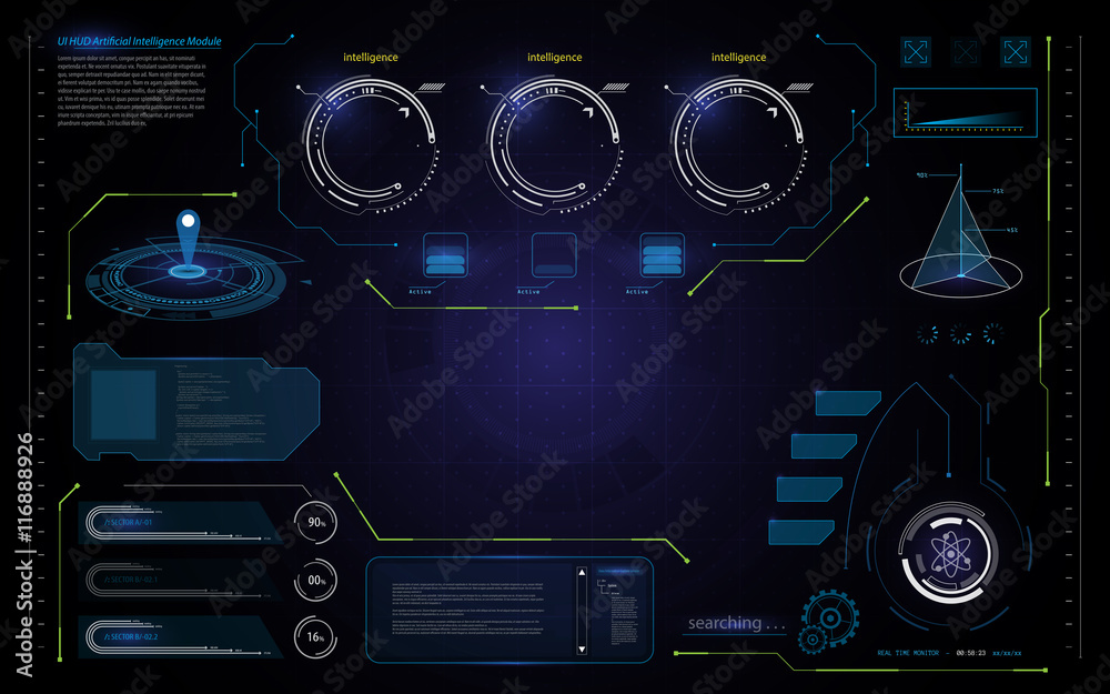 Poster abstract ui hud interface futuristic data processing screen analysis design template background