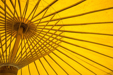 Japanese yellow umbrella from under view