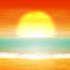 Naklejka na ściany i meble Sea sunset with the sun