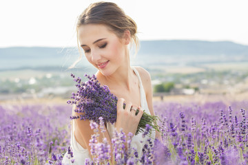 Happy girl in lavender field
