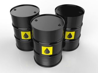crude oil barrels with yellow label