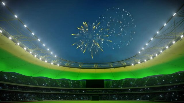 stadium in lights with fireworks. loop able. 3d rendering