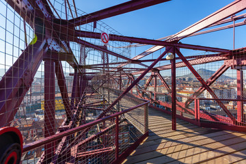 The Bizkaia suspension bridge in Portugalete, Spain inside