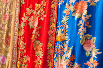 Colorful women scarves at a market