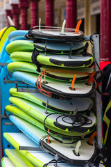 Surf boards in a stack