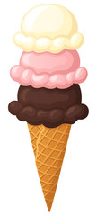 Vector illustration of a three-scoop ice cream cone.