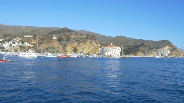 Bay and town of Avalon on Catalina Island. Boat fill the harbor