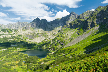 amazing valley in Tatra mountains with lake in Poland