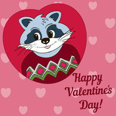 Raccoon in red jersey. Picture for clothes, cards. Happy Valentine's Day!