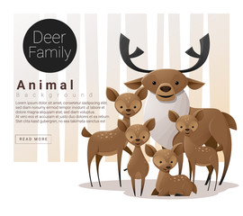 Fototapeta premium Cute animal family background with Deers , vector , illustration