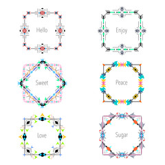 Boho tribal Aztec ethnic style borders and frames set. Vector illustration