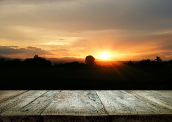 Empty wood table platform, floor or terrace for present product