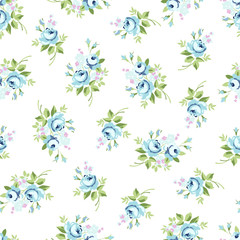Seamless floral pattern with blue rose