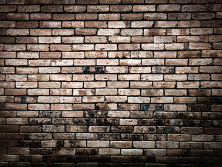 Dark room with wooden floor and brick wall background.