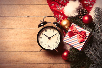 clock and christmas decorations