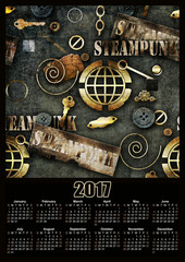 Mechanical steampunk grunge 2017 calendar design printable