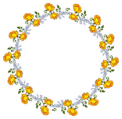 Fototapeta premium Round frame with yellow roses. Vector clip art.