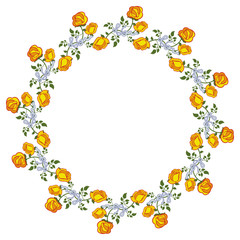 Round frame with yellow roses. Vector clip art.