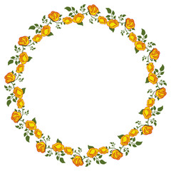 Round frame with yellow roses. Vector clip art.