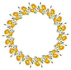 Round frame with yellow roses. Vector clip art.