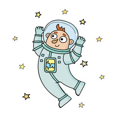 Cartoon astronaut. Vector illustration in doodle style.