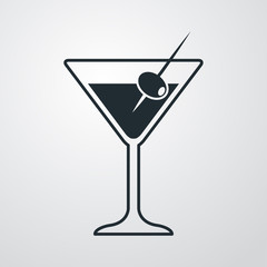 Icono plano coctel con aceituna sobre fondo degradado