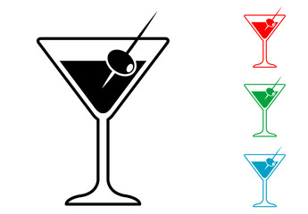 Icono plano coctel con aceituna varios colores