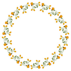 Round frame with yellow roses. Vector clip art.