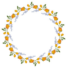 Round frame with yellow roses. Vector clip art.