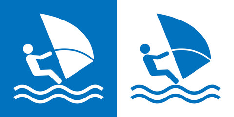 Icono plano windsurf vista lateral azul