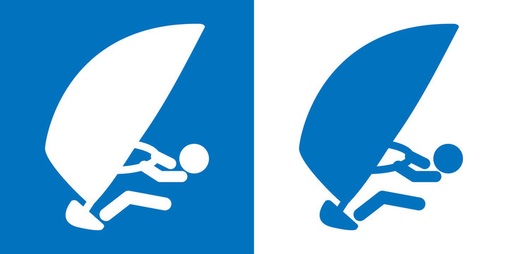 Icono plano windsurf vista frontal azul