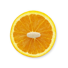 Isolated orange slice with a vitamin C pill.
