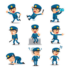 Cartoon policeman character poses