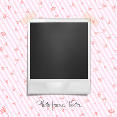 Photo frame on wallpaper. Template with shadow effect. Vector illustration