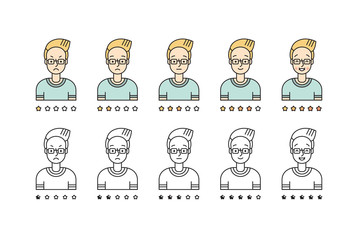 Fototapeta premium Blond man emoji vector set. Simple outline design.