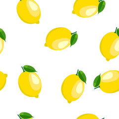 Pattern. lemon and leaves same sizes on white background.