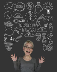 Woman with doodle elements Business and online shopping